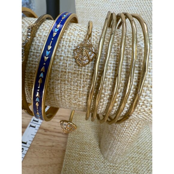 Stella & Dot Gold Cuff Bracelet Stack With Blue & Coral Enamel Rhinestone - Picture 7 of 14